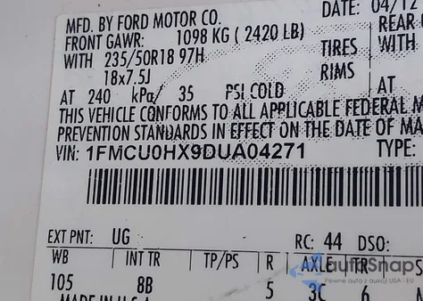 2013 Ford Escape Sel из США, поврежденный, VIN 1FMCU0HX9DUA04271